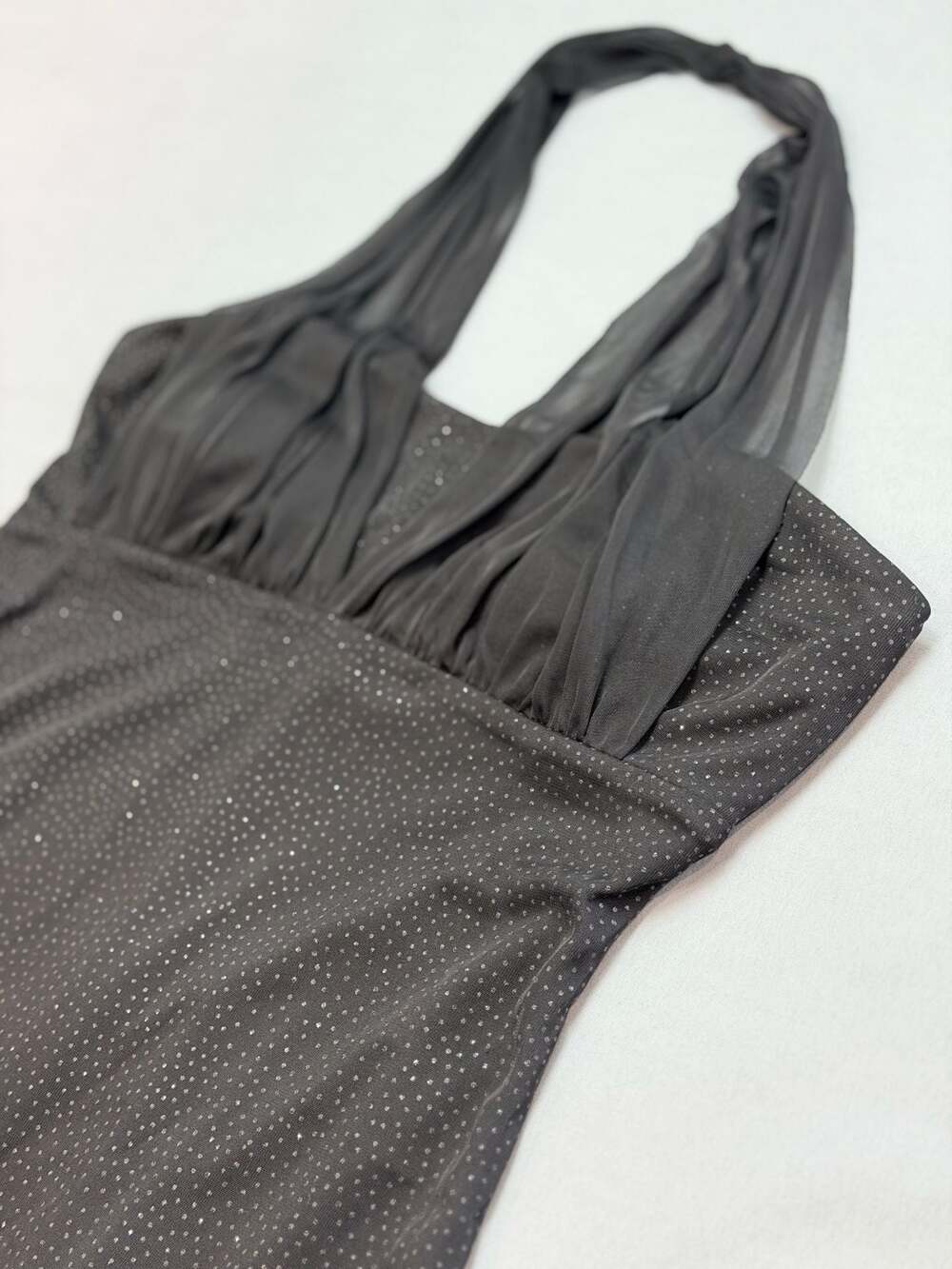 Vintage Black Mesh Halter Sparkly Dot Midi Sz 10 Y2K Party